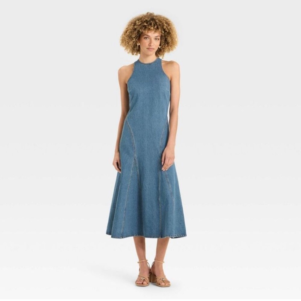 Future Collective Blue Sleeveless Halter Midi Dress size 6